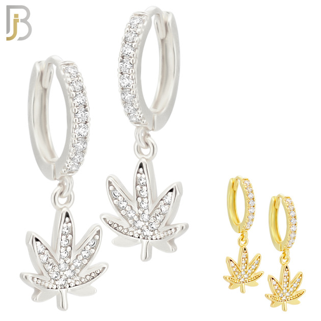 ES118 - 316L Stainless Steel Dangling Leaf with Zircon Huggies Clip On image 0