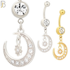 N094  - 316L Stainless Steel Round Zircon with Dangling Moon and Starburst with Zircon Belly Ring image 0