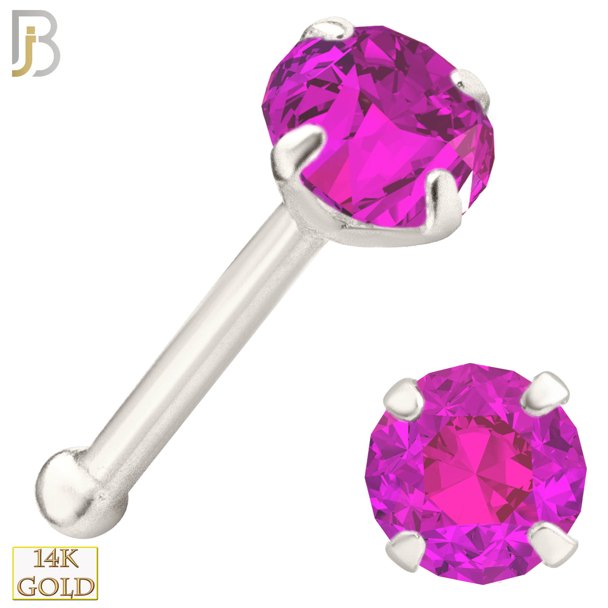 14-NR01CWP - 20g 14k White Gold Nose Bone with Pink Colored CZ image 3