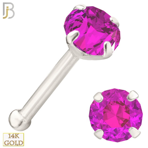 14-NR01CWP - 20g 14k White Gold Nose Bone with Pink Colored CZ image 3