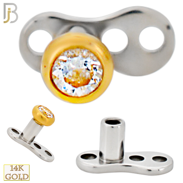 14-G23-DM03 - 14k Titanium Anchor with 14k Gold Top Bezel Set Clear Cubic Zirconia Dermal - Internally Threaded image 4