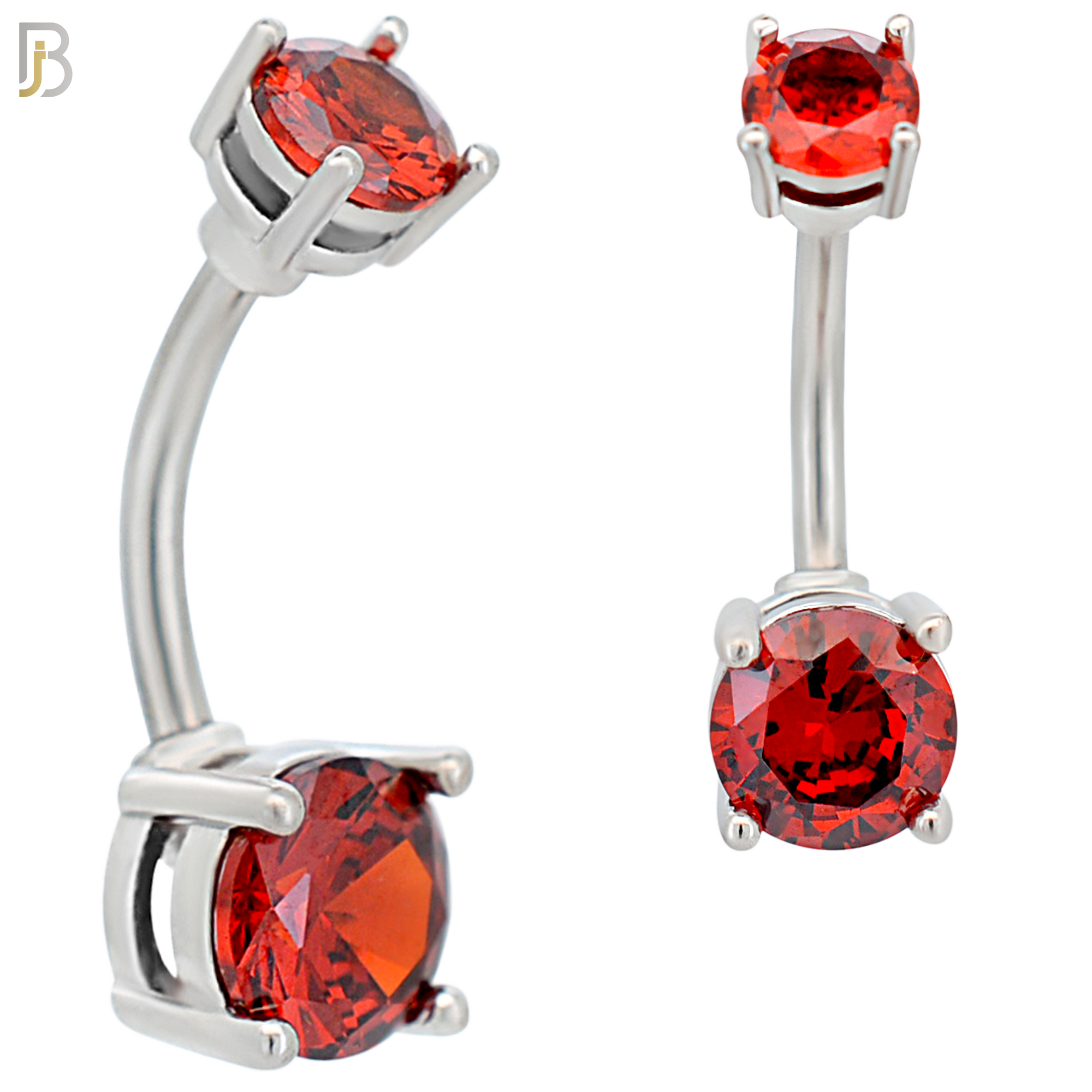 NB04S- 316L Stainless Steel Round Prong Setting Zircon  Banana Belly Navel Ring  (PACK OF 6) image 4