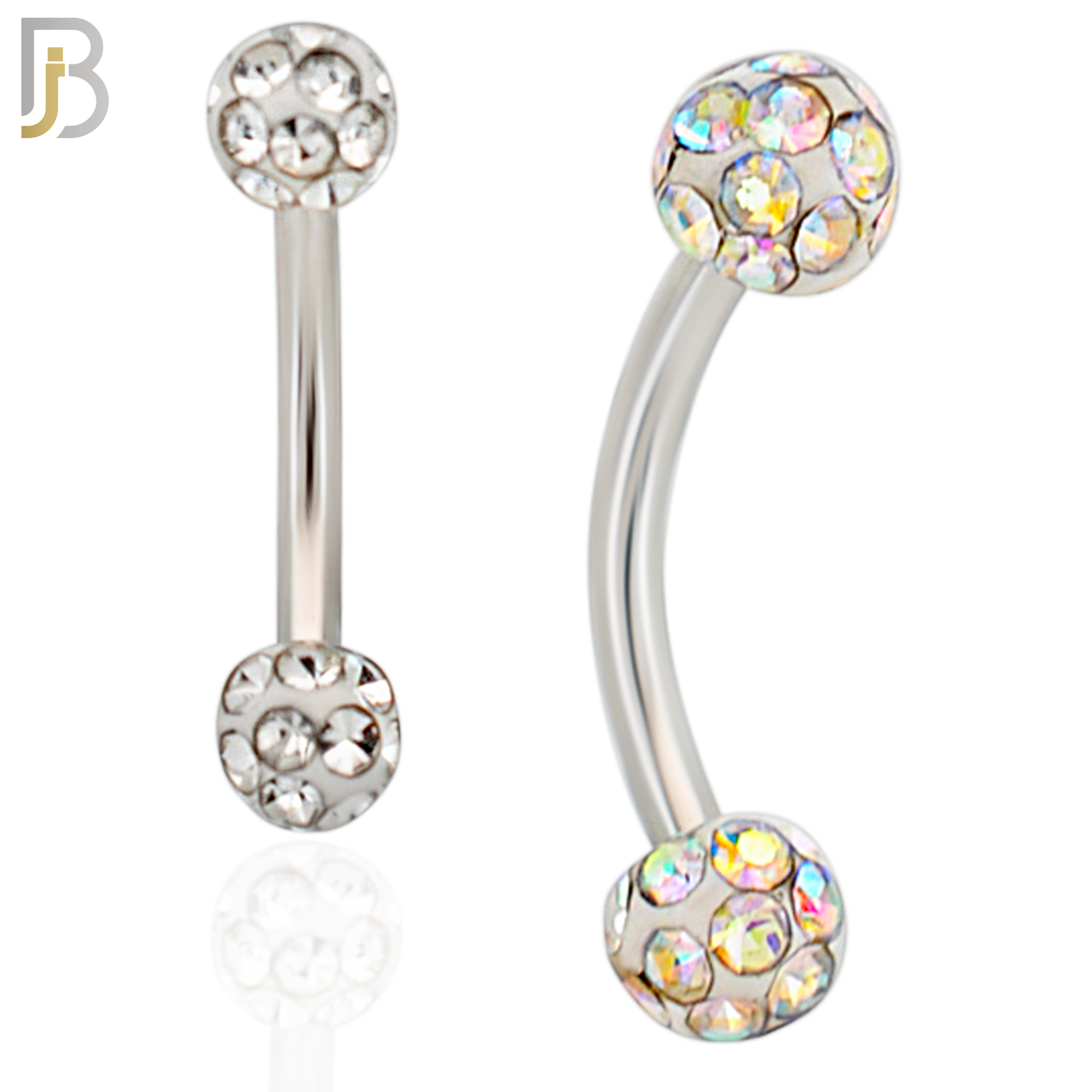 EC05 - 8mm Length Bar 316L Surgical Steel Curved Barbell Coated Multi Zircon Externally Threaded (PACK OF 4) image 0