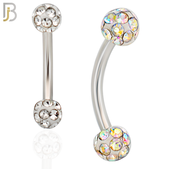 EC05 - 8mm Length Bar 316L Surgical Steel Curved Barbell Coated Multi Zircon Externally Threaded (PACK OF 4) image 0