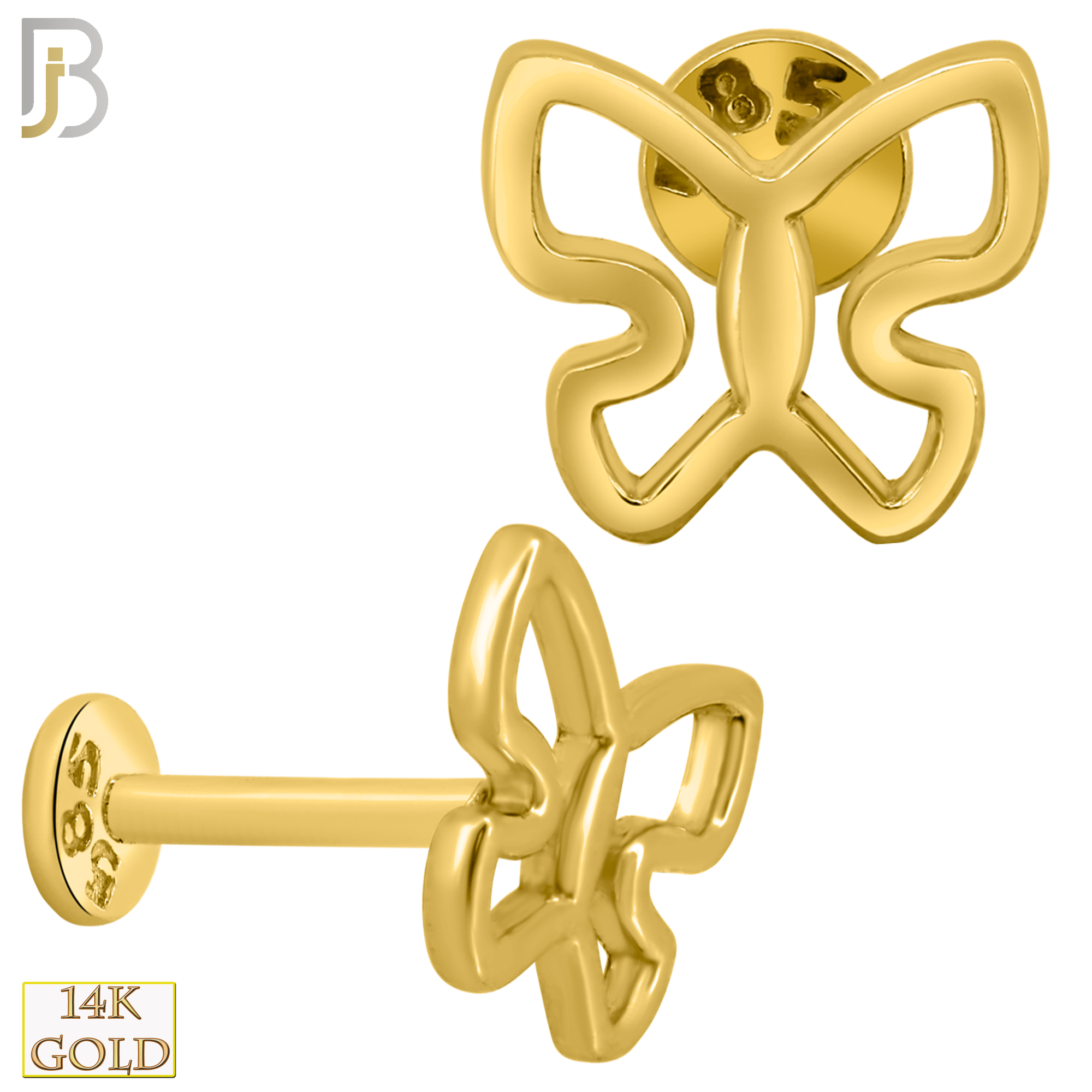 14-LB43 - 14k Yellow Gold Plain Hollow Butterfly Labret image 0