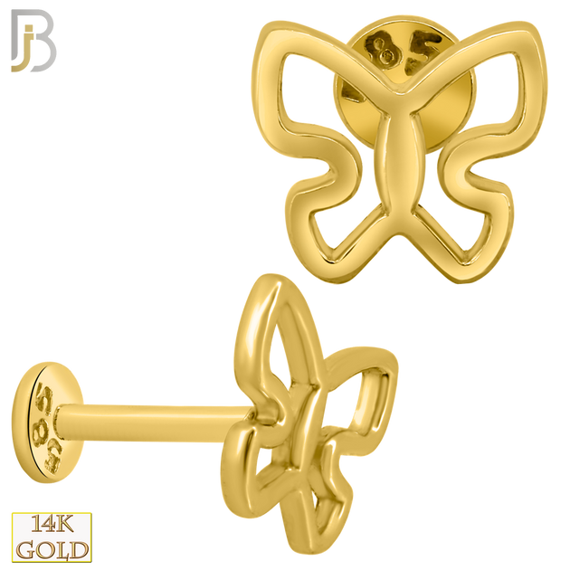 14-LB43 - 14k Yellow Gold Plain Hollow Butterfly Labret image 0