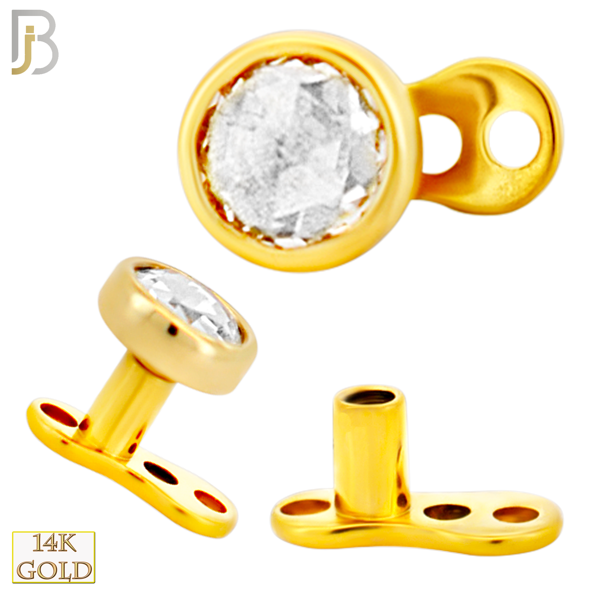 14-G23G-DM03 - G23 Titanium Gold Plated Anchor with 14k Gold Top with Bezel Set Rose Cut Lab Diamond Dermal - Internally Threaded image 2