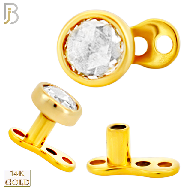 14-G23G-DM03 - G23 Titanium Gold Plated Anchor with 14k Gold Top with Bezel Set Rose Cut Lab Diamond Dermal - Internally Threaded image 2