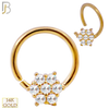 14-TH67 - 14K Yellow Gold 18g Thickness Twist to Open Hoops Snowflake with Multi Zircon - Yellow Gold image