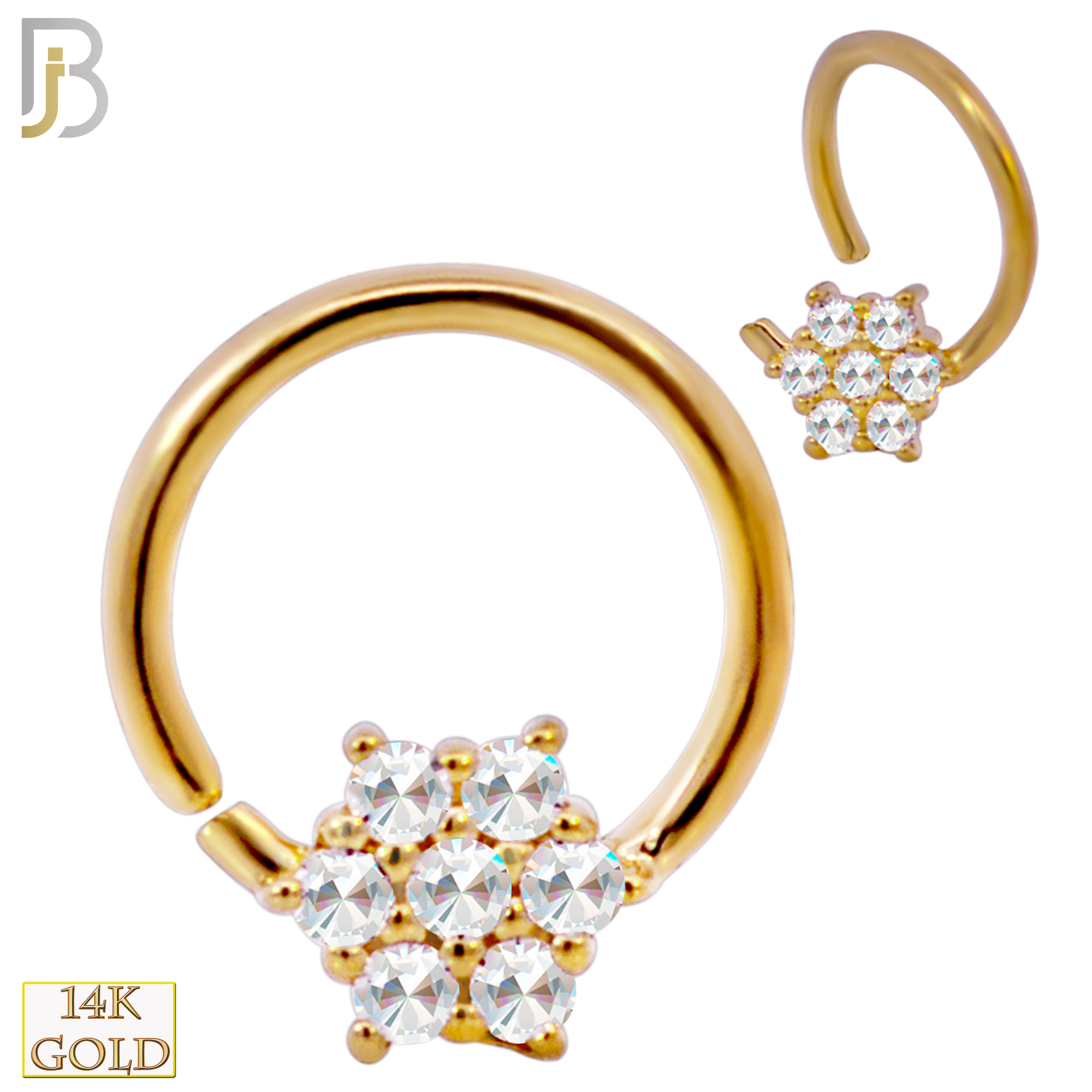 14-TH67 - 14K Yellow Gold 18g Thickness Twist to Open Hoops Snowflake with Multi Zircon - Yellow Gold image