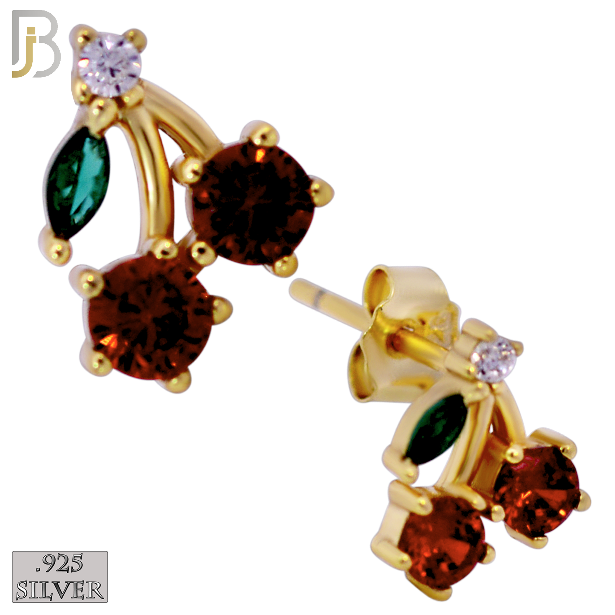 925-ES446 - 925 Sterling Silver Two Cherries Earring with Multi Colored Zircon - Push Back image 1