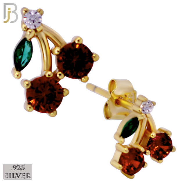 925-ES446 - 925 Sterling Silver Two Cherries Earring with Multi Colored Zircon - Push Back image 1