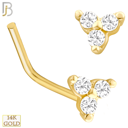 14-NR20LYC- 14k Yellow Gold Prong Setting Three Stone Triangle L Shape Nose Stud with Cubic Zirconia image 0