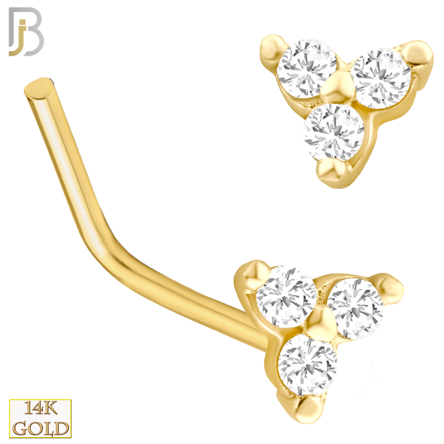 14-NR20LYC- 14k Yellow Gold Prong Setting Three Stone Triangle L Shape Nose Stud with Cubic Zirconia image 0