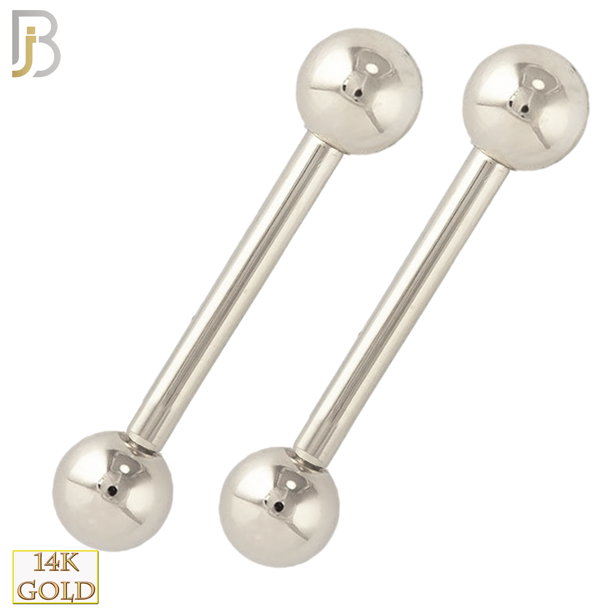 14-NP04 – 14K Solid Gold Plain Ball Barbell Nipple Rings Externally Threaded (Pair) image 1
