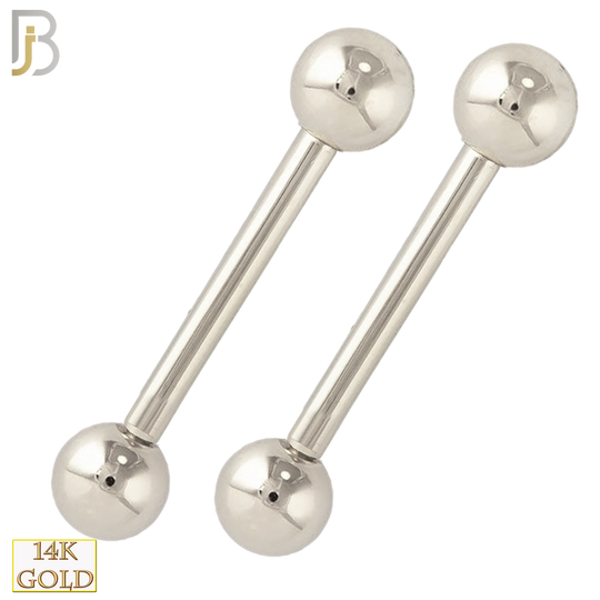 14-NP04 – 14K Solid Gold Plain Ball Barbell Nipple Rings Externally Threaded (Pair) image 1