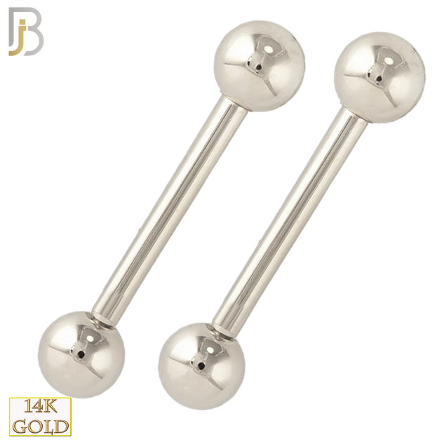 14-NP04 – 14K Solid Gold Plain Ball Barbell Nipple Rings Externally Threaded (Pair) image 1