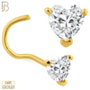 14-NR46C- 14k Solid Gold Heart Shape CZ in Prong Setting Cork Screw Nose Ring image 0