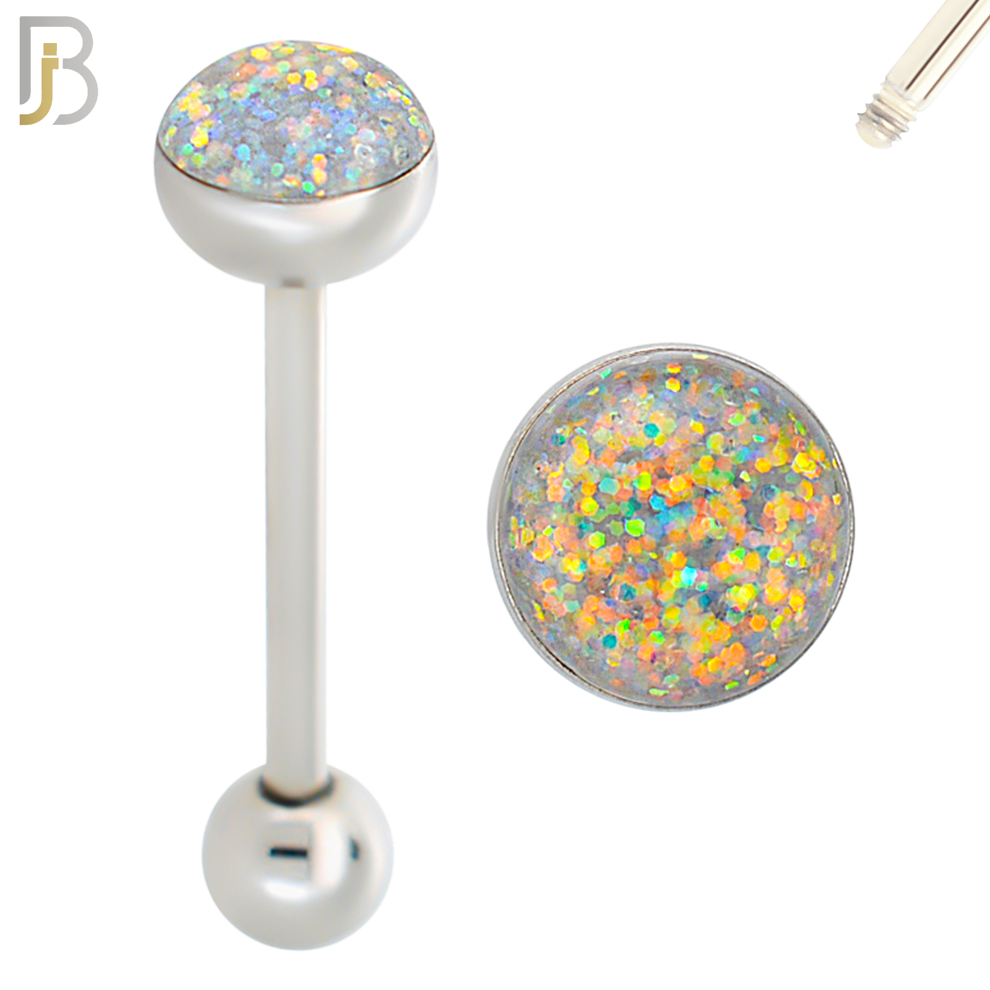 BB06 - 316L Surgical Steel Screw Barbell Glitter Top Mushroom External Threaded (PACK OF 6) image 4