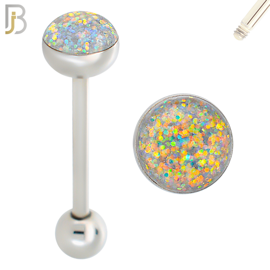 BB06 - 316L Surgical Steel Screw Barbell Glitter Top Mushroom External Threaded (PACK OF 6) image 4