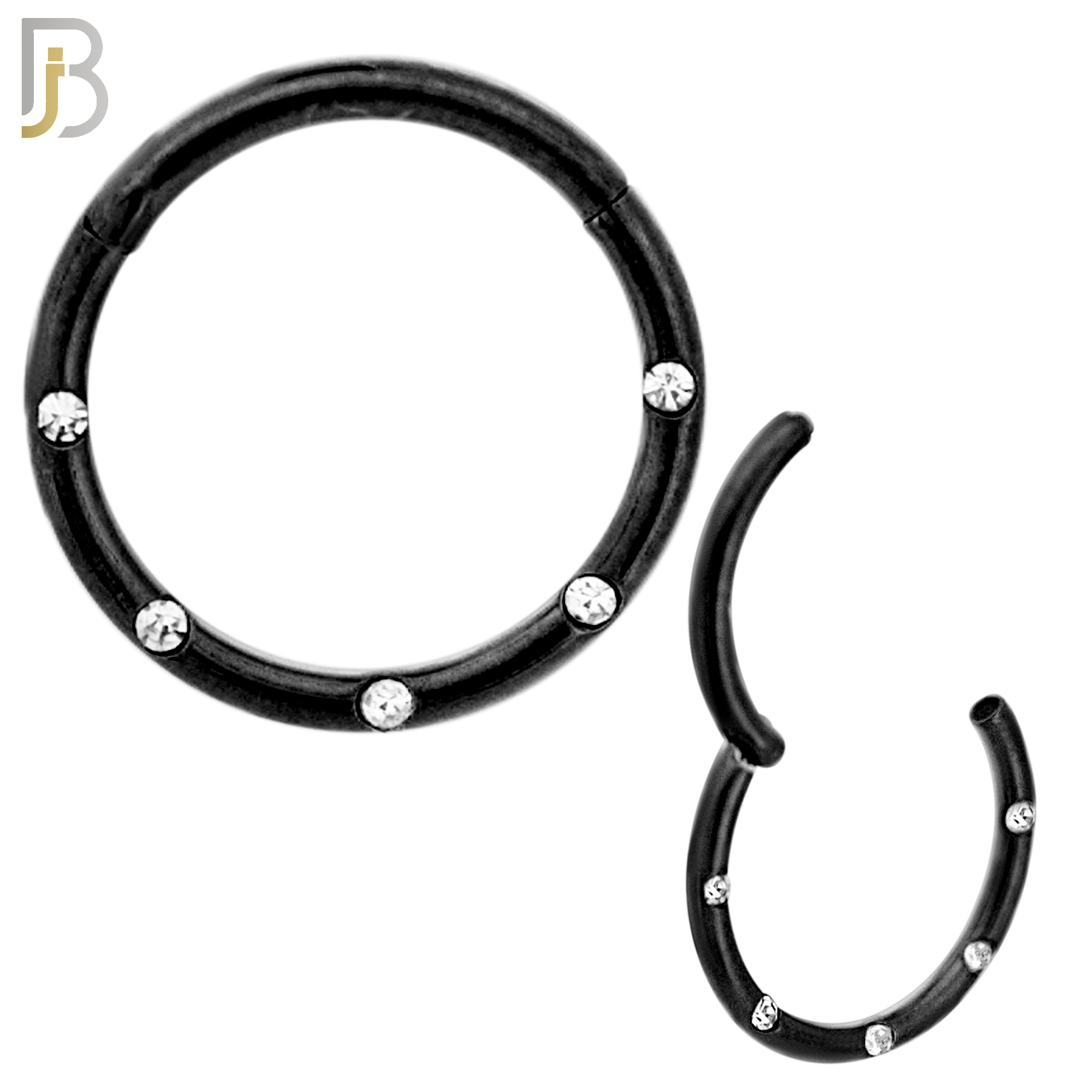 CT92 -  316 Stainless Steel Hinged Hoop with CZ Gems in Flush Setting Nose Rings (PACK OF 6) image 6