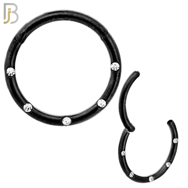 CT92 -  316 Stainless Steel Hinged Hoop with CZ Gems in Flush Setting Nose Rings (PACK OF 6) image 6