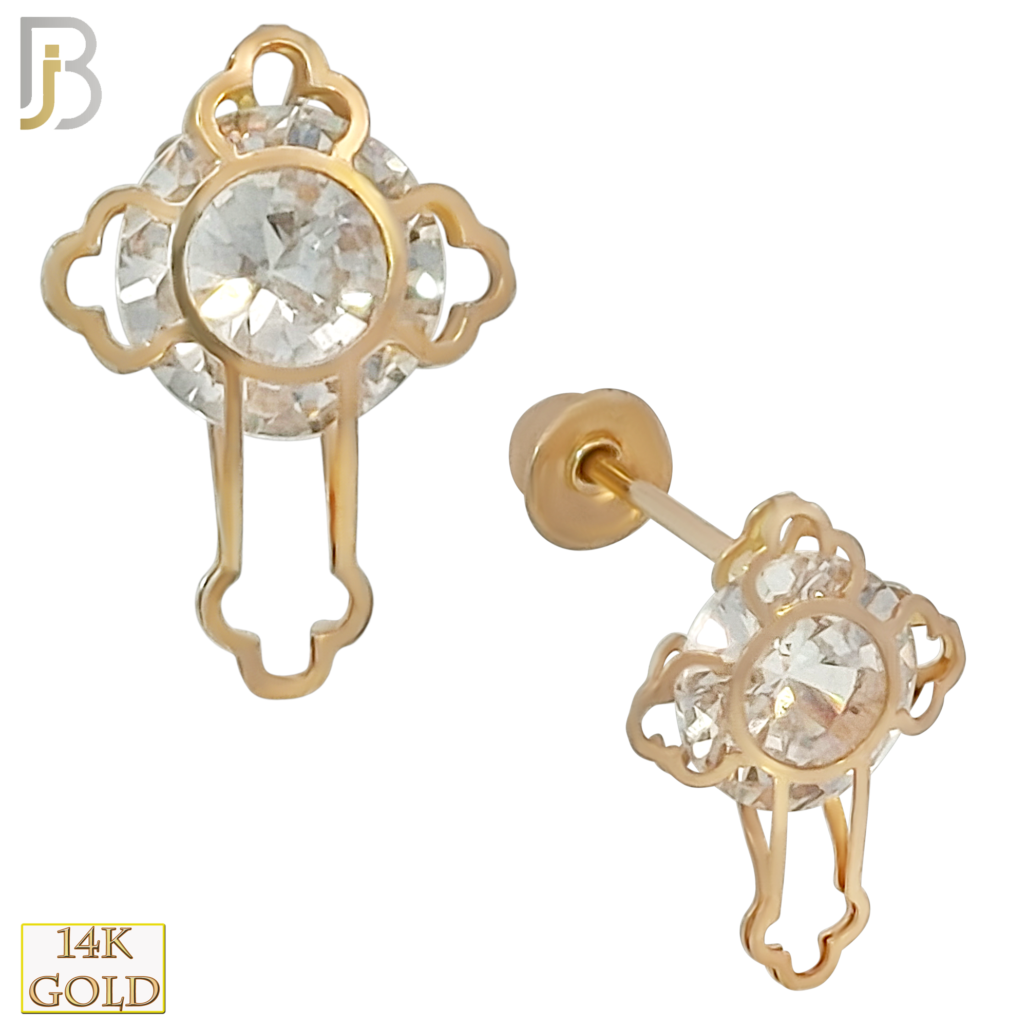 14-ES238 - 14k Solid Gold Cross with CZ Center Stud Earrings - Screw Back image 0