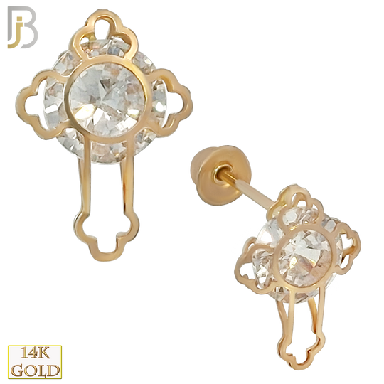 14-ES238 - 14k Solid Gold Cross with CZ Center Stud Earrings - Screw Back image 0