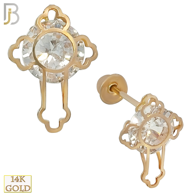 14-ES238 - 14k Solid Gold Cross with CZ Center Stud Earrings - Screw Back image 0