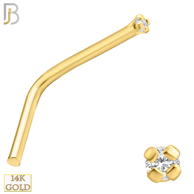 14-NR10CY-22 - 14k Solid Yellow Gold 22g Prong Setting  Round Cubic Zircona L-Shape image 1