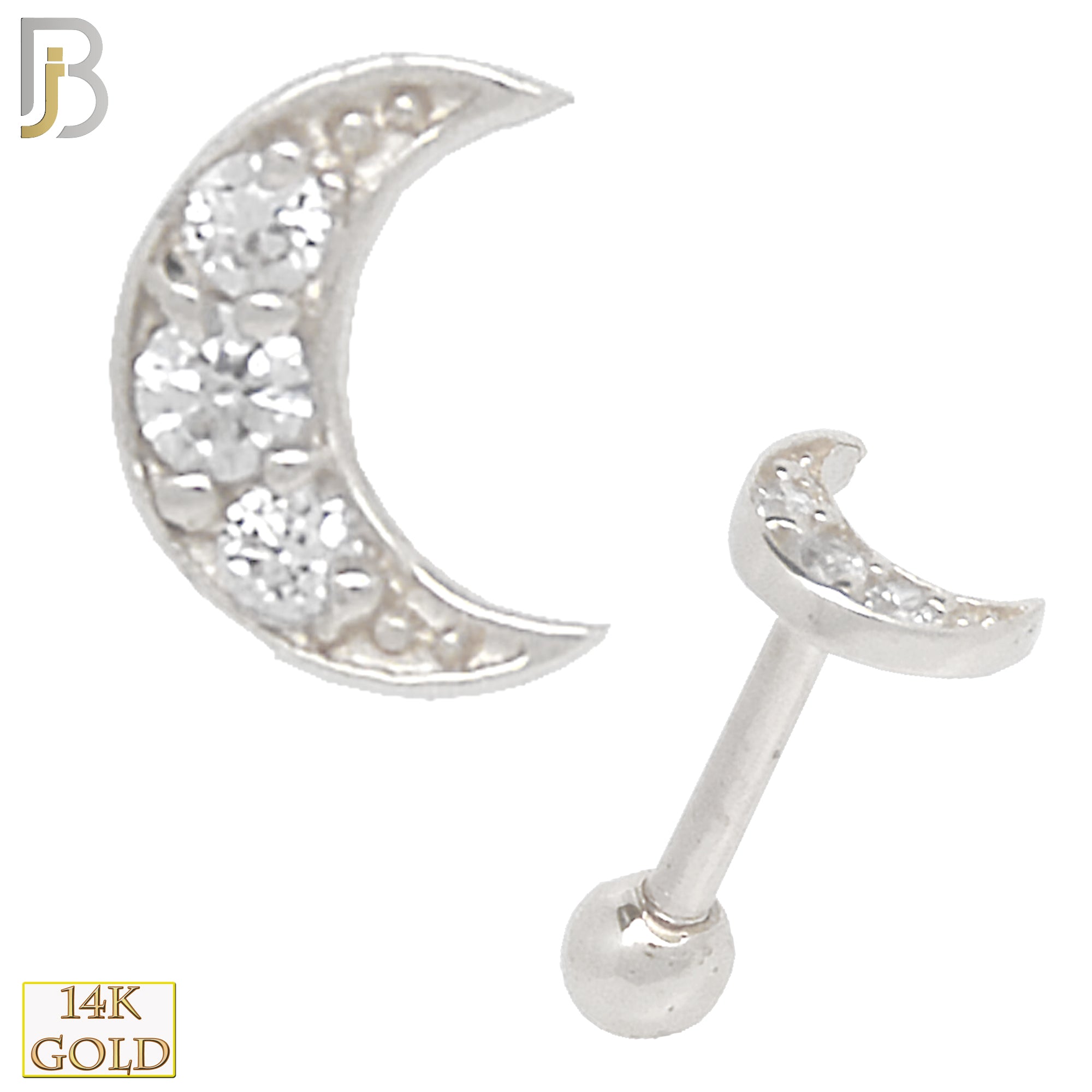 14-TB17 - 14k Solid Gold Crescent Moon Design Tragus Barbell Cartilage Earrings Piercing Screw Ball image 1