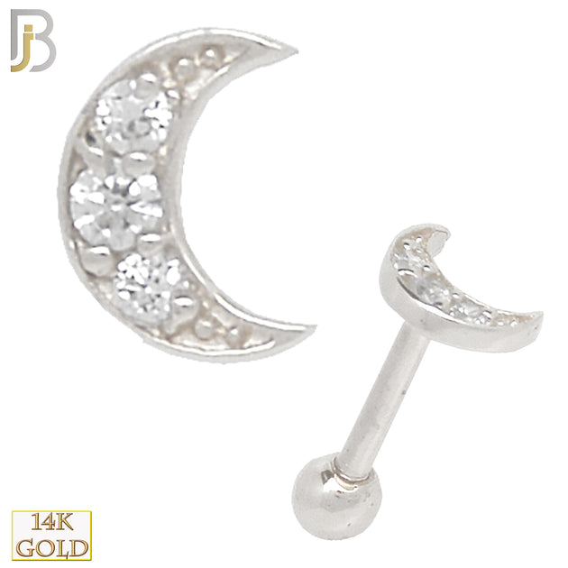 14-TB17 - 14k Solid Gold Crescent Moon Design Tragus Barbell Cartilage Earrings Piercing Screw Ball image 1