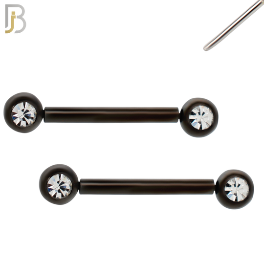 NP16K - 316L Surgical Steel Black Plated Push In Round Bezel Zircon Nipple Ring Piercing image 3