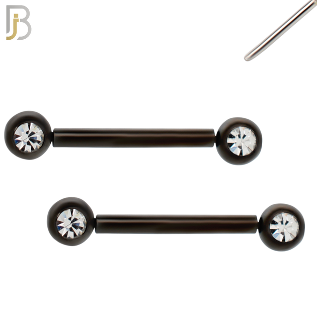 NP16K - 316L Surgical Steel Black Plated Push In Round Bezel Zircon Nipple Ring Piercing image 3