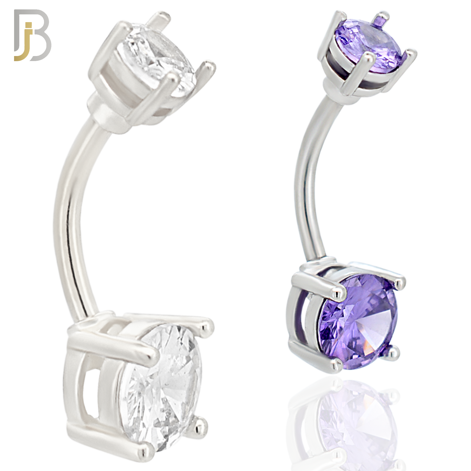 NB04S- 316L Stainless Steel Round Prong Setting Zircon  Banana Belly Navel Ring  (PACK OF 6) image 0