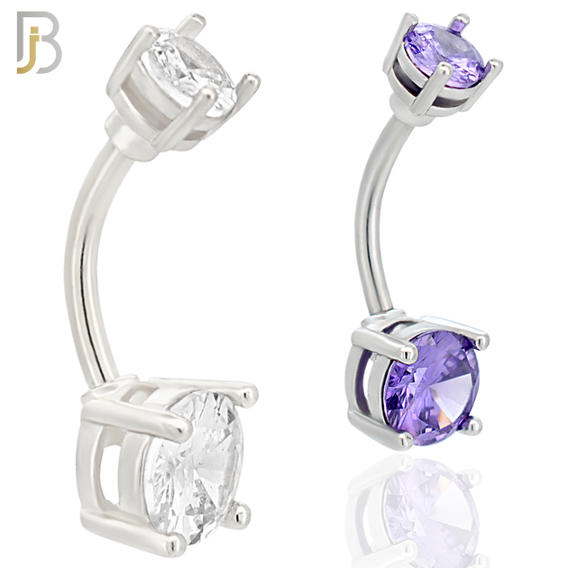 NB04S- 316L Stainless Steel Round Prong Setting Zircon  Banana Belly Navel Ring  (PACK OF 6) image 0