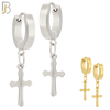 ES91 - 316L Stainless Steel Dangling Cross Design Huggies Clip On image 0