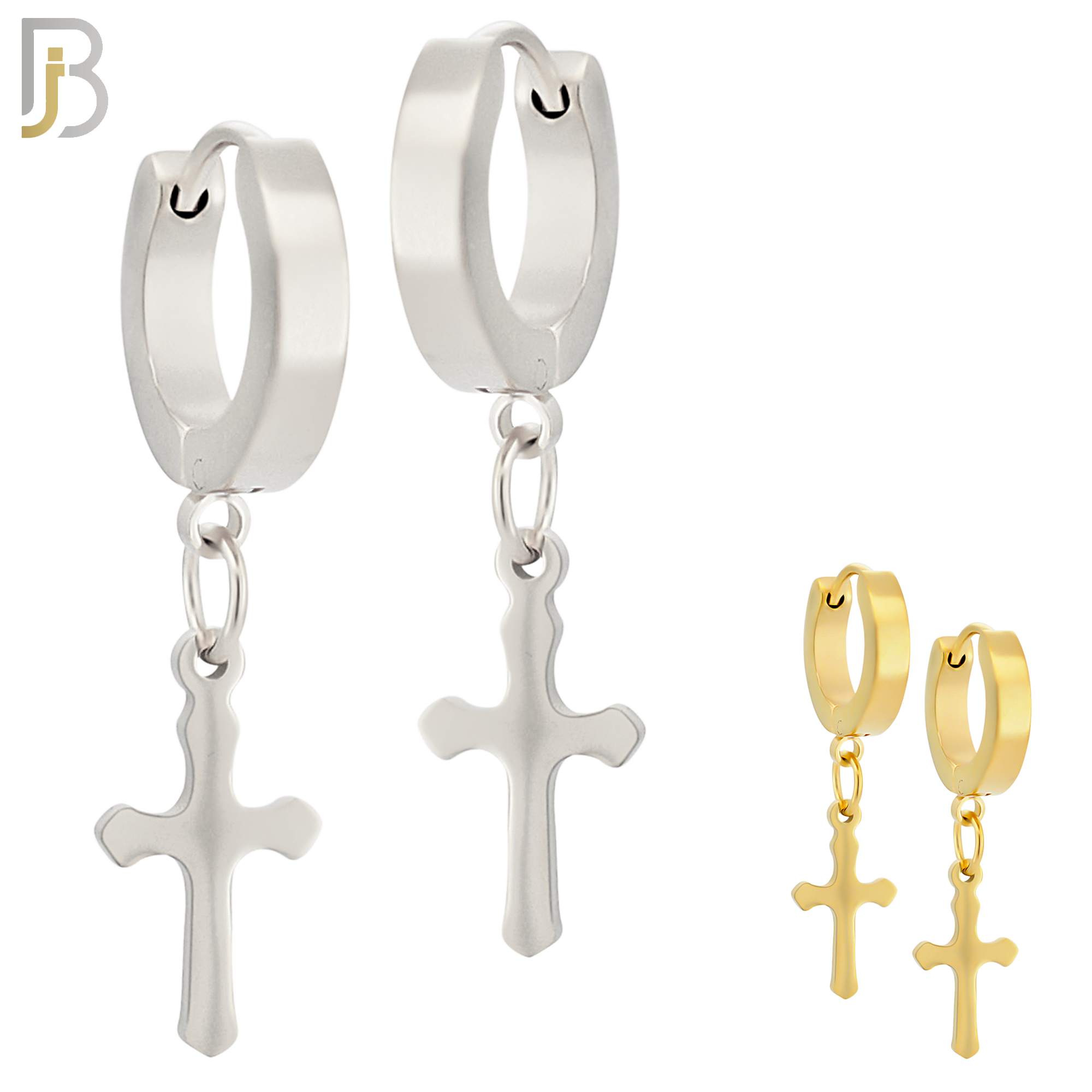 ES91 - 316L Stainless Steel Dangling Cross Design Huggies Clip On image 0