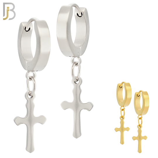 ES91 - 316L Stainless Steel Dangling Cross Design Huggies Clip On image 0
