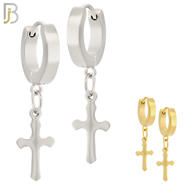 ES91 - 316L Stainless Steel Dangling Cross Design Huggies Clip On image 0