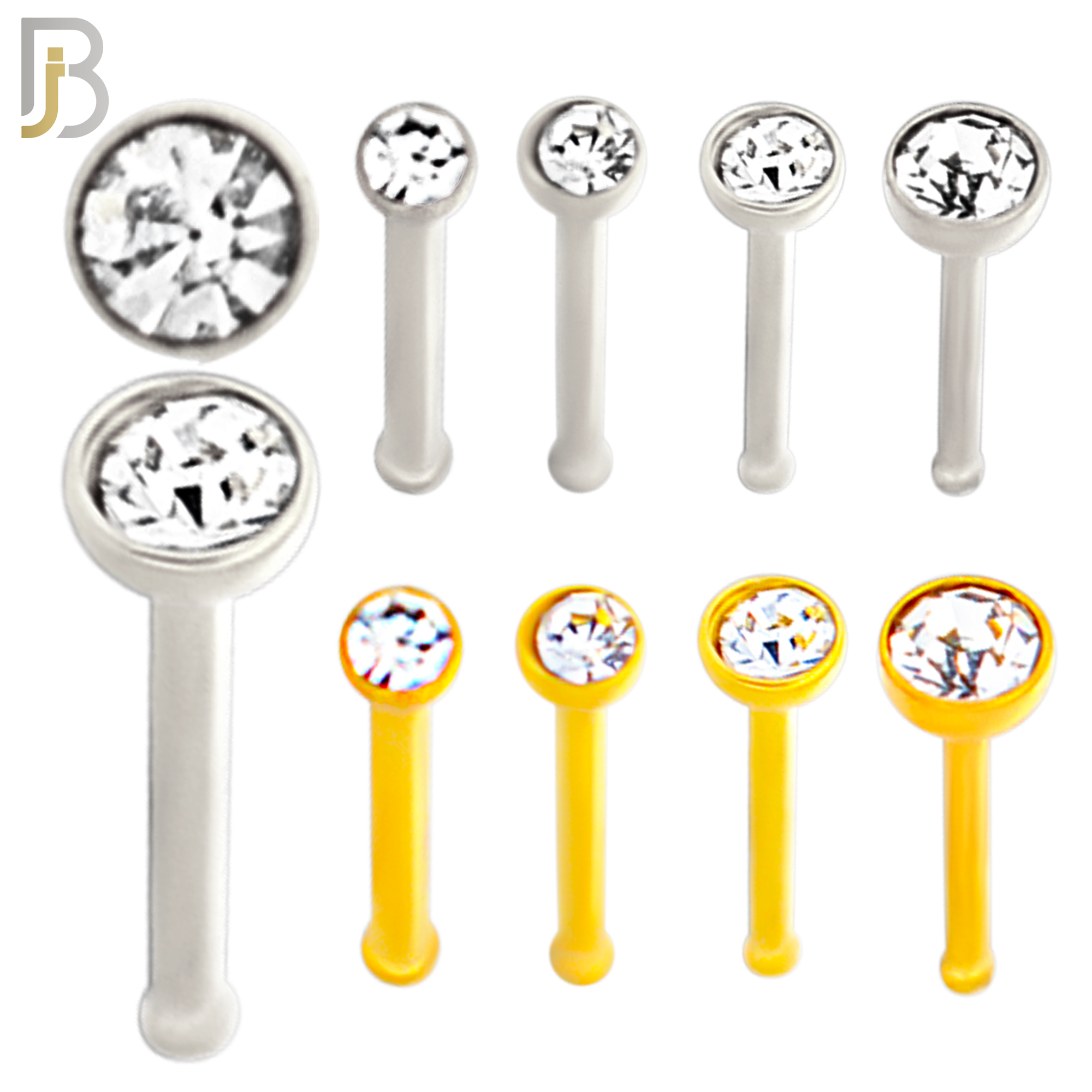 PK-NR04M3 - 316 Surgical Steel Nose Bone with Bezel Set Zircon image 1