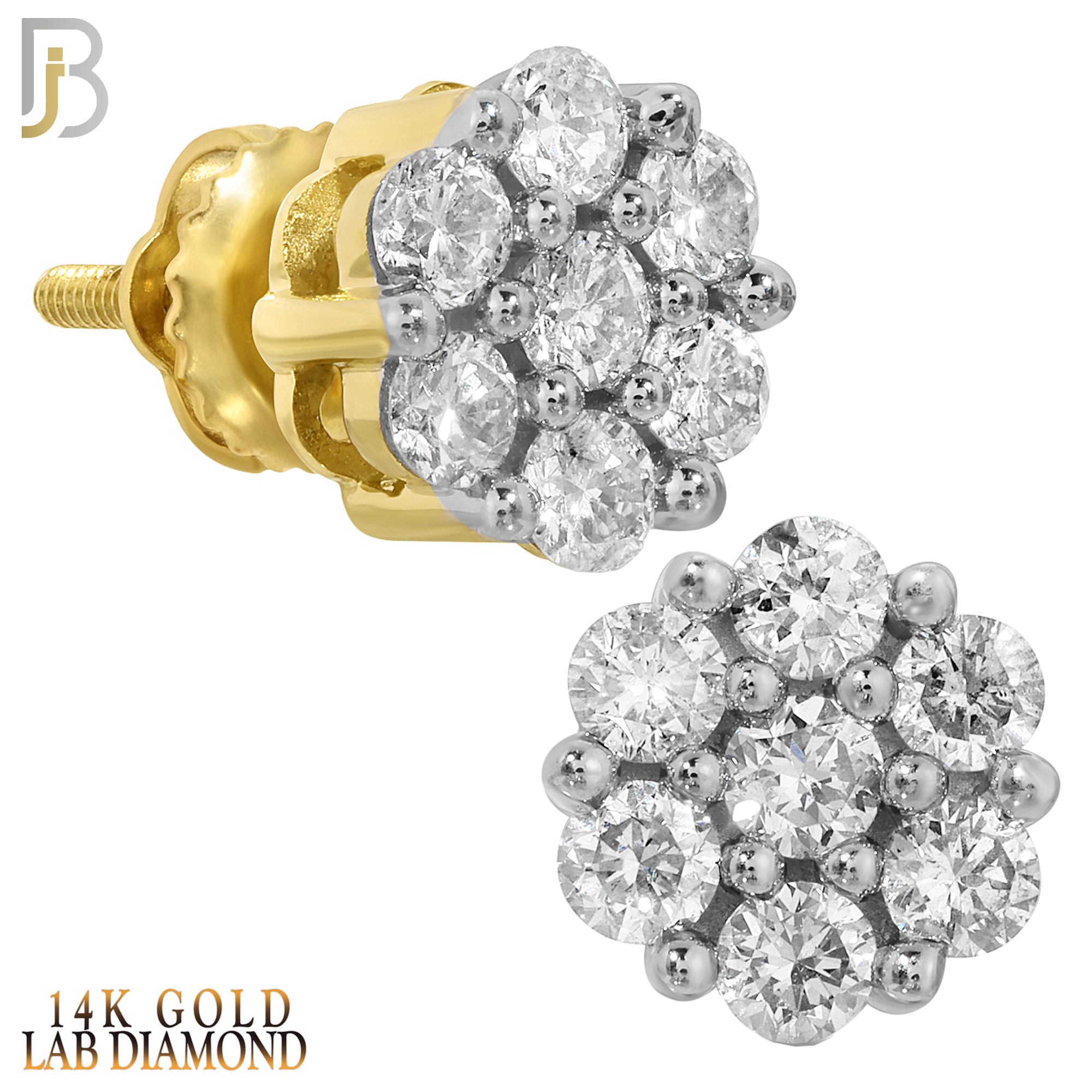 14-ES103LY - 14K Yellow Gold Screw Back Round Flower Design Stud Earrings with LAB Diamonds image 0