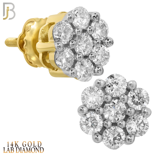 14-ES103LY - 14K Yellow Gold Screw Back Round Flower Design Stud Earrings with LAB Diamonds image 0