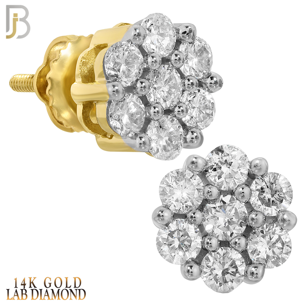 14-ES103LY - 14K Yellow Gold Screw Back Round Flower Design Stud Earrings with LAB Diamonds image 0