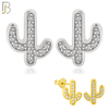 925-ES149 - .925 Sterling Silver Cactus Design with Zircon Design Earring Stud image 0