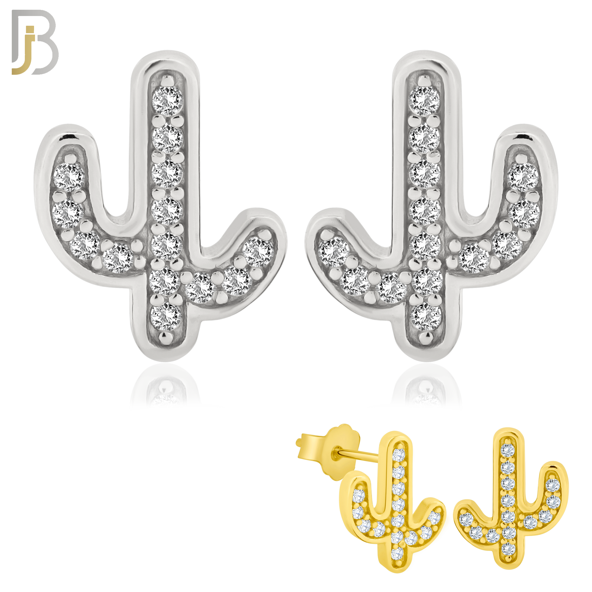925-ES149 - .925 Sterling Silver Cactus Design with Zircon Design Earring Stud image 0