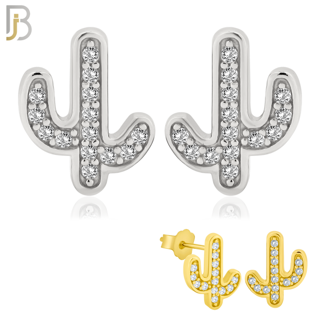 925-ES149 - .925 Sterling Silver Cactus Design with Zircon Design Earring Stud image 0