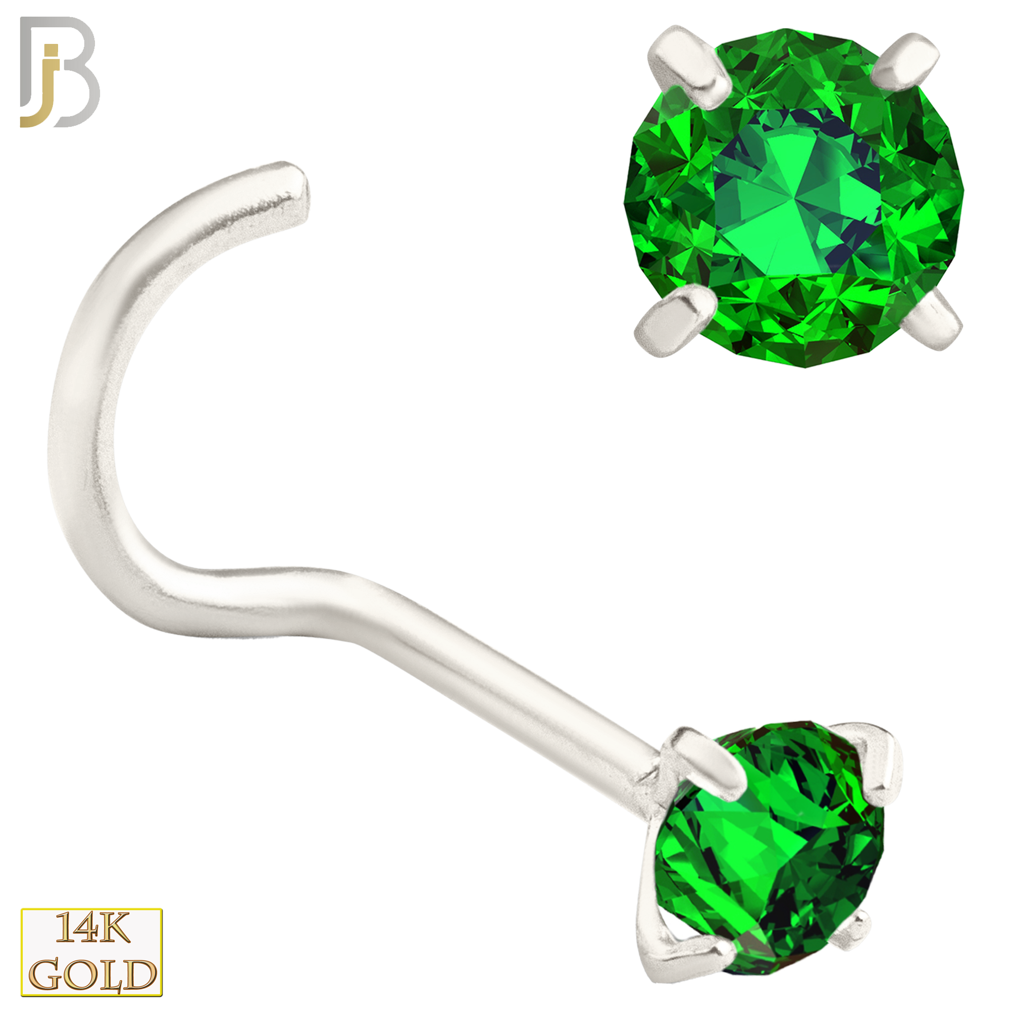 14-NR03CWE - 20g 14k White Gold Nose Screw with Emerald Colored CZ - 3mm image