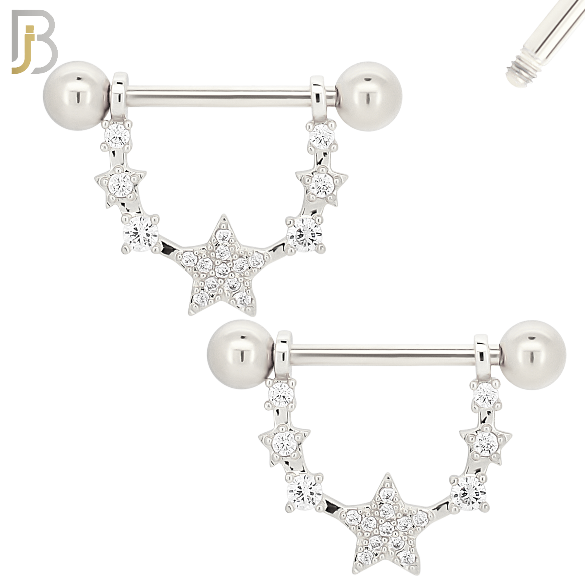 NP26 - 316L Surgical Steel Screw Bar with Five Star Zircon Design Pair image 1