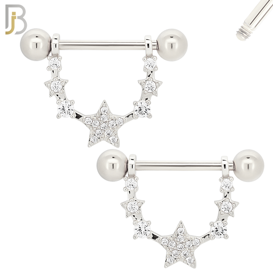 NP26 - 316L Surgical Steel Screw Bar with Five Star Zircon Design Pair image 1